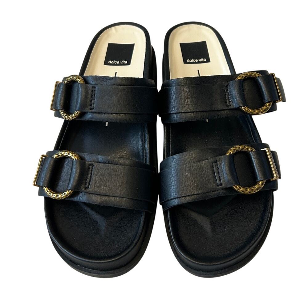 Dolce Vita Soya Women's Leather Sandals Sz 7.5 Black Strappy Buckle Comfort